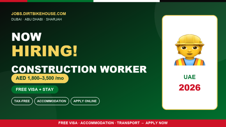 Construction Jobs in UAE – Free Visa, Accommodation & Transport