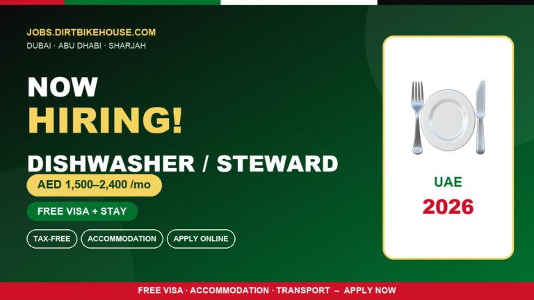 Dishwasher & Steward Jobs in UAE – Freshers Can Apply