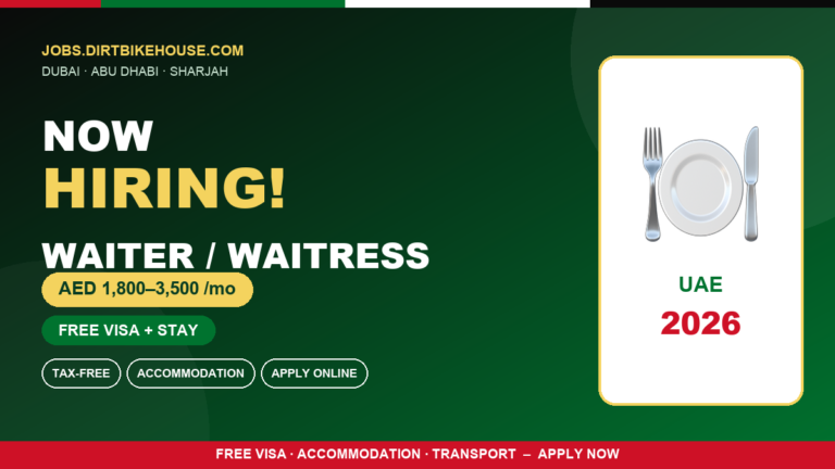 Waiter & Waitress Jobs in UAE – AED 1,800–3,500 Salary
